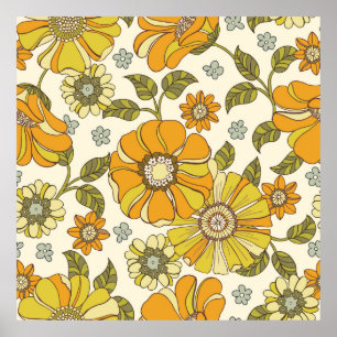 Colourful Large Scale Hand-Drawn Floral vintage Se Poster