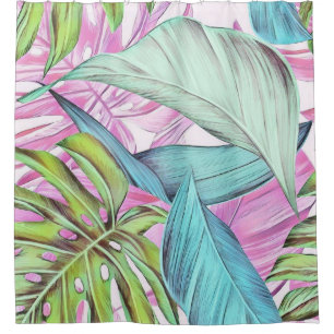 Colourful large tropical leaves watercolor paintin