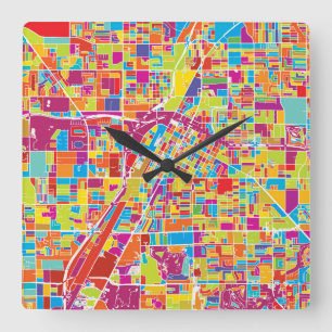 Colourful Las Vegas, Nevada Map Square Wall Clock