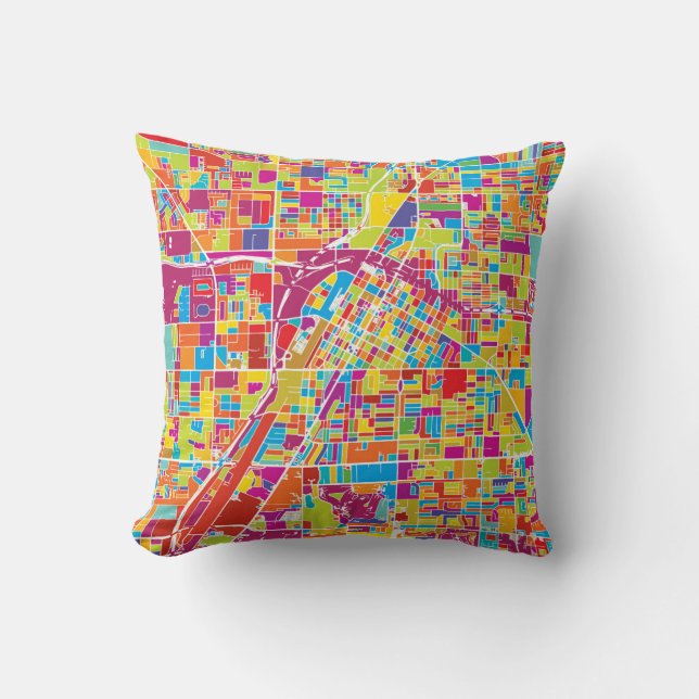 Colourful Las Vegas, Nevada Map Throw Pillow (Front)