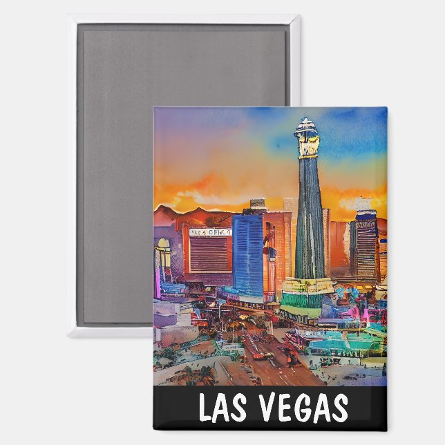 Colourful Las Vegas Skyline Watercolor Magnet (Front/Back)
