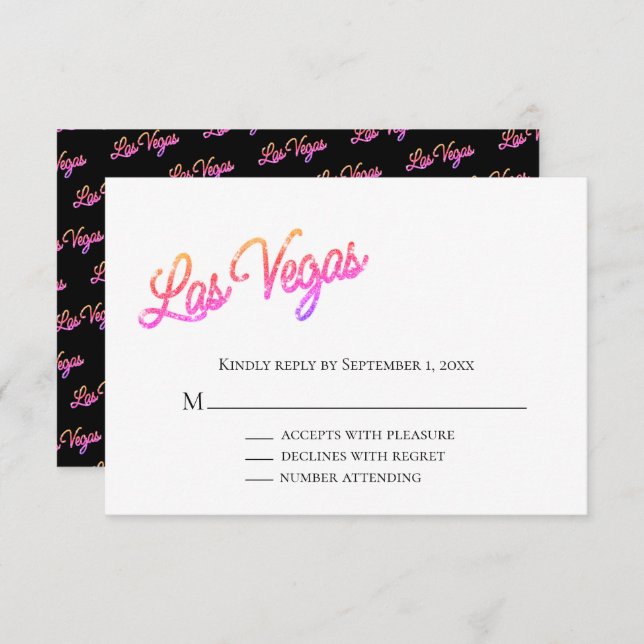 Colourful Las Vegas Sparkles Wedding RSVP Invitation (Front/Back)
