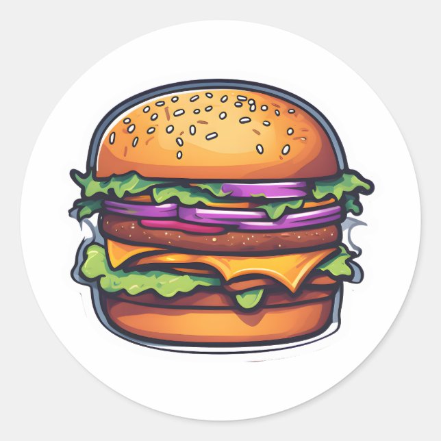 Colourful Layered Burgers Bursting Flavours 005 Classic Round Sticker (Front)