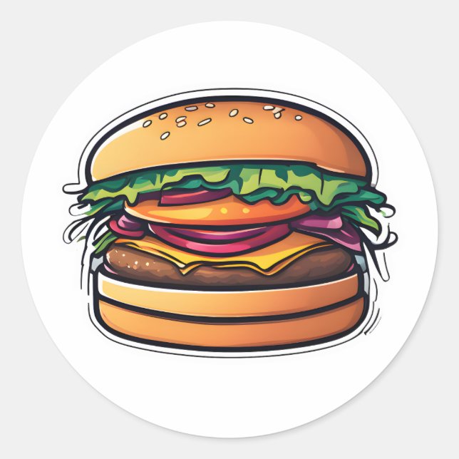 Colourful Layered Burgers Bursting Flavours 015 Classic Round Sticker (Front)