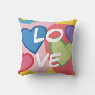 Colourful Layered Hearts Love Throw Pillows