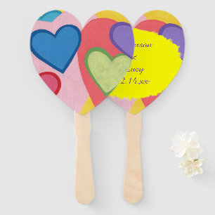 Colourful Layered Hearts Personalized Hand Fans