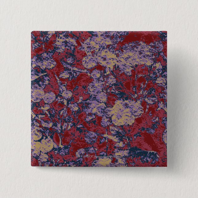 Colourful leaf and flower camouflage pattern 2 inch square button (Front)