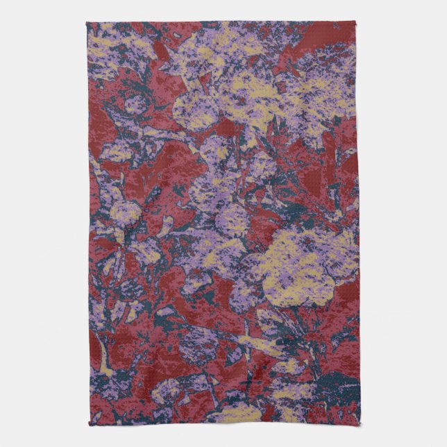 Colourful leaf and flower camouflage pattern kitchen towel (Vertical)