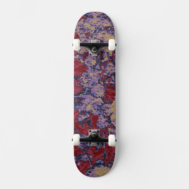 Colourful leaf and flower camouflage pattern skateboard (Front)