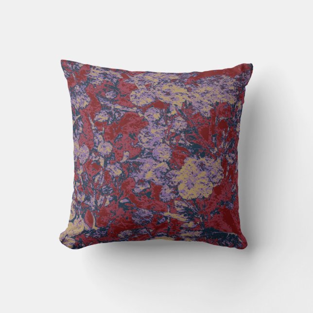 Colourful leaf and flower camouflage pattern throw pillow (Front)