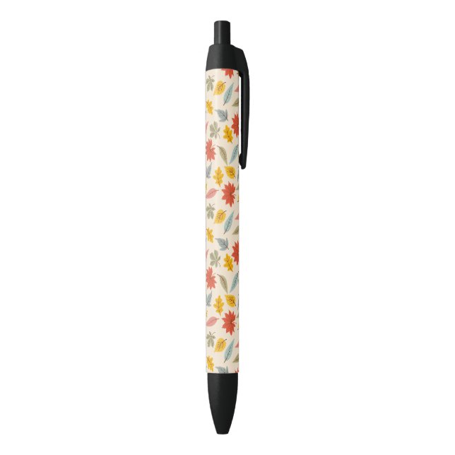 Colourful Leaf Fall Pattern Black Ink Pen (Bottom (Vertical))