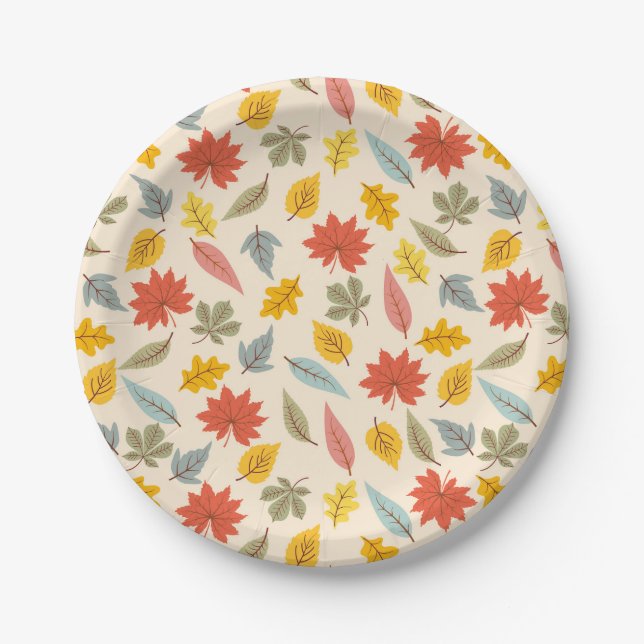Colourful Leaf Fall Pattern Paper Plate (Front)