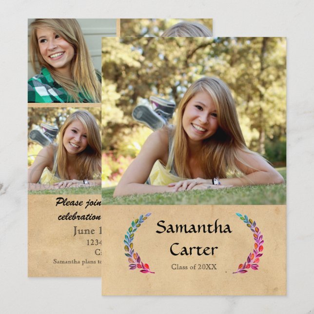 Colourful Leaf - Graduation Announcement (Front/Back)
