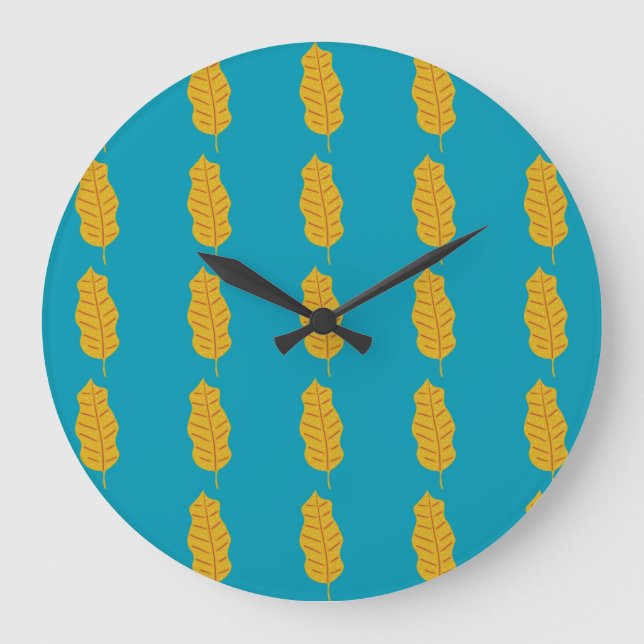 Colourful Leaf Pattern on Green Background Large Clock (Front)