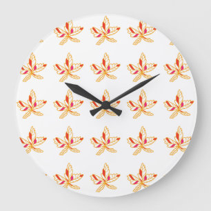 Colourful Leaf Pattern on White Background Large Clock