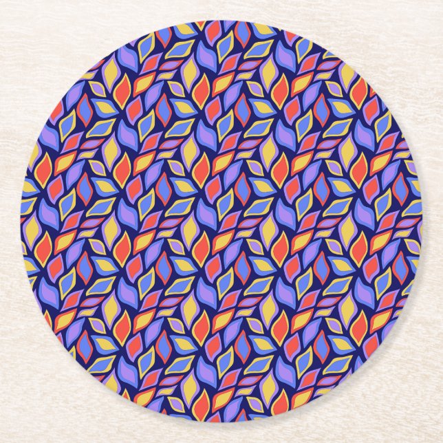 Colourful Leaf Pattern Paper Coasters (Front)