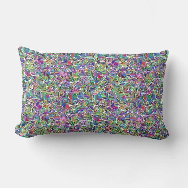 Colourful Leaf Pattern Reversible Boho Throw Pillo Lumbar Pillow (Front)