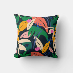 Colourful leaf pattern, vibrant throw pillow