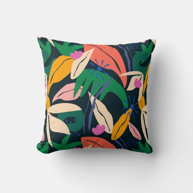 Colourful leaf pattern, vibrant throw pillow (Front)