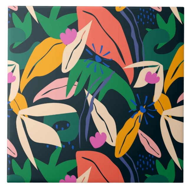 Colourful leaf pattern, vibrant tile (Front)