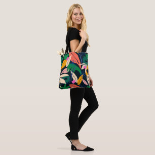 Colourful leaf pattern, vibrant tote bag