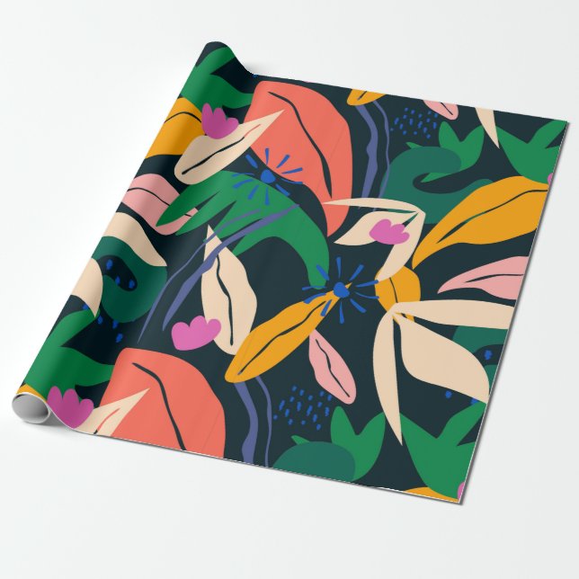 Colourful leaf pattern, vibrant wrapping paper (Unrolled)