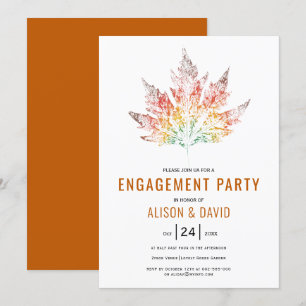 Colourful leaf print burnt orange engagment party invitation