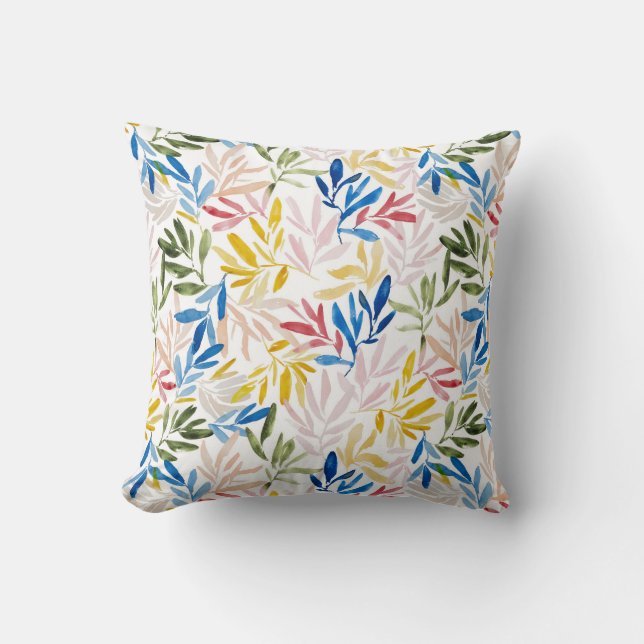 Colourful leaf repeating pattern throw pillow (Front)