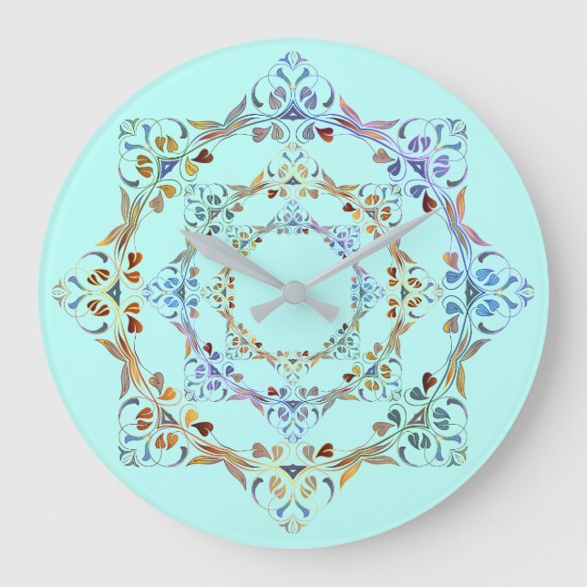 Colourful Leaf Vine Swirls Large Clock (Front)