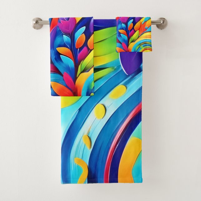 Colourful Leafe Shapes and Abstract Patterns Bath Towel Set (Insitu)