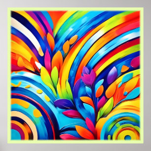 Colourful Leafe Shapes and Abstract Patterns Poster