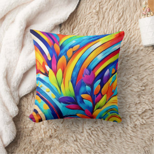 Colourful Leafe Shapes and Abstract Patterns Throw Pillow