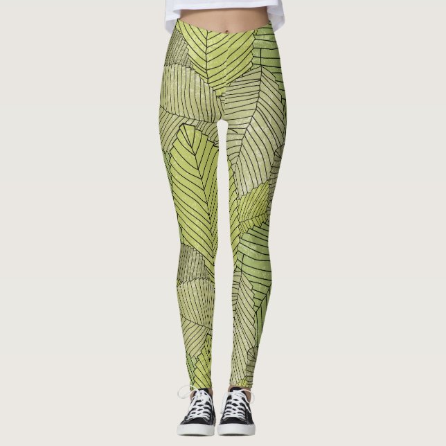 Colourful Leafs Pattern Design Leggings (Front)