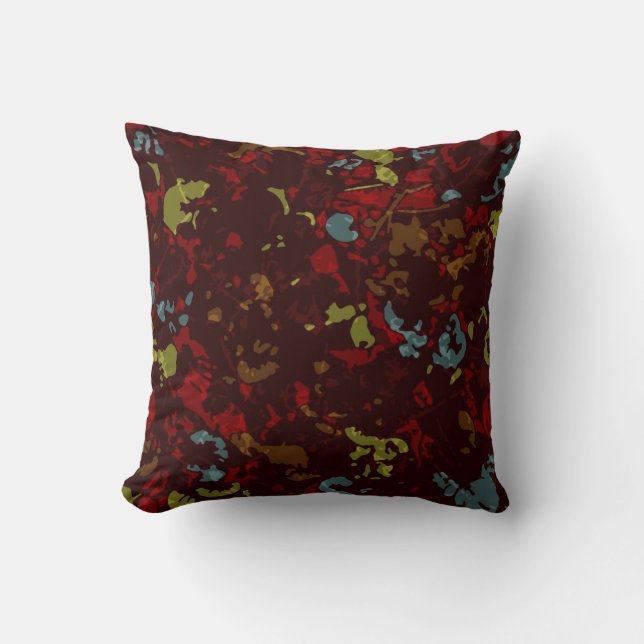 Colourful leaves and flowers against camouflage throw pillow (Front)