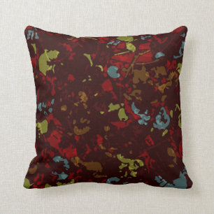 Colourful leaves and flowers against camouflage throw pillow