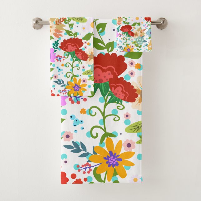Colourful Leaves And Flowers Bath Towel Set (Insitu)
