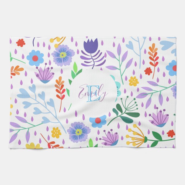 Colourful Leaves And Flowers Kitchen Towel (Horizontal)