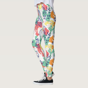 Colourful leaves and organic shapes pattern leggings