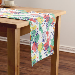 Colourful leaves and organic shapes pattern short table runner