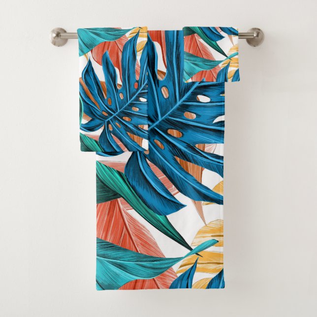 Colourful leaves bath towel set (Insitu)