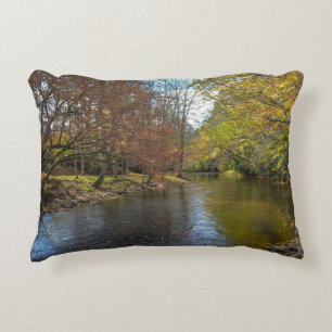 Colourful Leaves Fall Reflections on Autumn Stream Accent Pillow