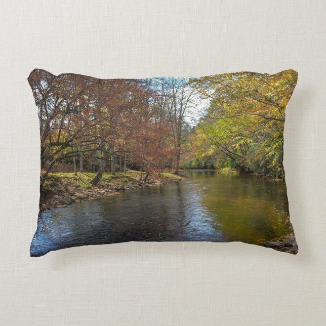 Colourful Leaves Fall Reflections on Autumn Stream Accent Pillow (Front)