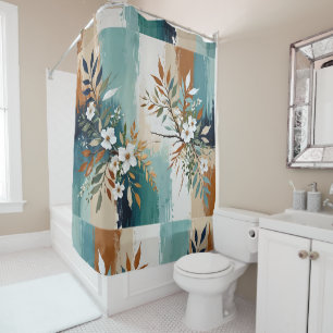 Colourful Leaves Floral Abstract Teal Blue Rust Ta