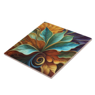 Colourful Leaves in Swirling Pattern Design Tile