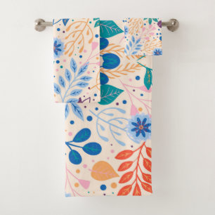 Colourful Leaves Modern Foliage Pattern Bath Towel Set