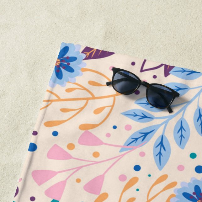 Colourful Leaves Modern Foliage Pattern Beach Towel (In Situ)