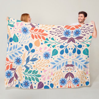 Colourful Leaves Modern Foliage Pattern Fleece Blanket