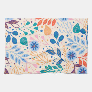 Colourful Leaves Modern Foliage Pattern Kitchen Towel