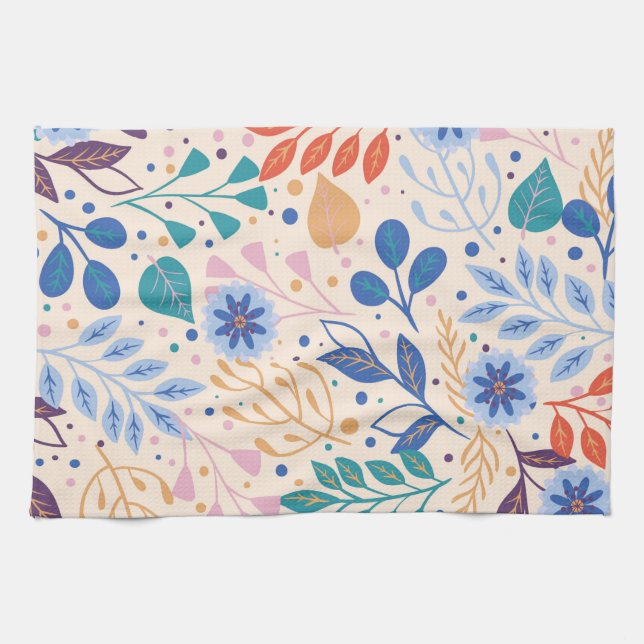 Colourful Leaves Modern Foliage Pattern Kitchen Towel (Horizontal)