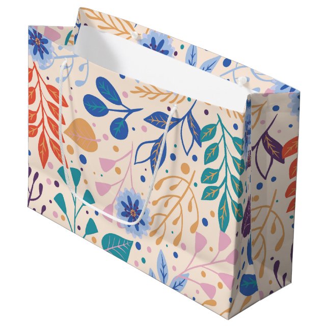 Colourful Leaves Modern Foliage Pattern Large Gift Bag (Front Angled)